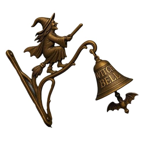 SELVFZ Halloween Interaktive Hexen Türklingel Metall Gefertigt Outdoor Dekoration Magics Sound Light Effect Wetterfeste Metall Besen Zaubertränke Glockenspiele von SELVFZ