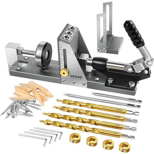 Pocket Hole Jig Kit Professional Upgraded All-Metal Pocket Screw Jig with Drill Bits Woodworking Pocket Drill Jig Kit Aluminum Alloy Hole Locator Professional Woodworking Equipment von SELiLe