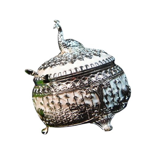 SELiLe Elegante Pfauen Zuckerschalen Mit Deckel Und Löffel Legierung Gefertigtes Süßigkeitengericht Für Home Decoration Kitchengeschirr Zubehör Eindeutiges Tabellengeschirr Zubehör von SELiLe