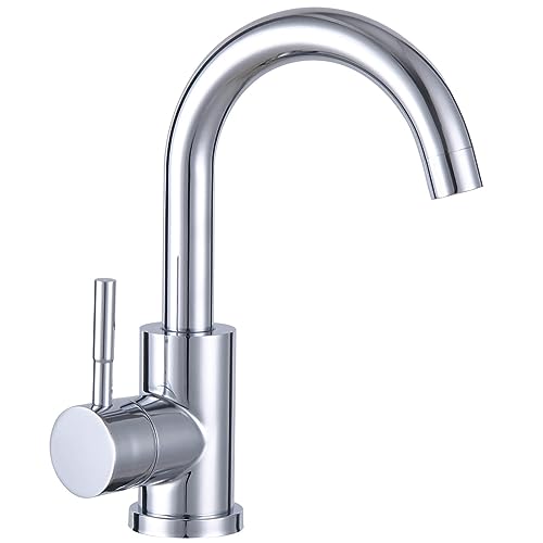 Wasserhahn Bad, SEMANEY 360° Swivel Einhebelmischer Waschtischarmatur, Hohe Bogen 304 Edelstahl Waschbecken Armaturen, Einfach zu Installation Armatur Küche oder Bad, Chrom von SEMANEY