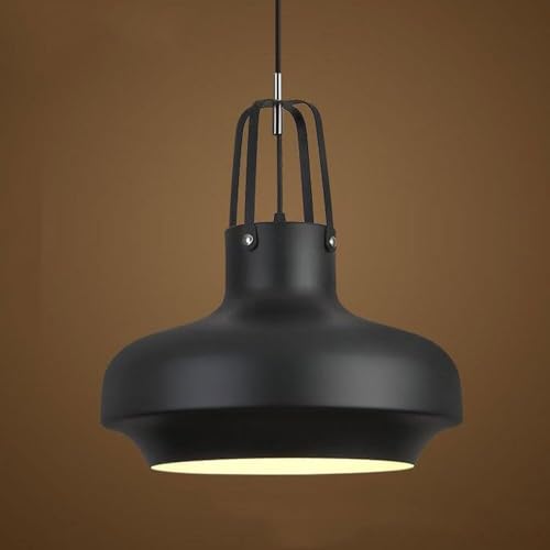 Einfache Industrielle Restaurant Pendelleuchte, E27 Schwarz Metall Lampenschirm, Retro Topfdeckel Design, Verstellbare Pendelleuchte für Ess- und Bars (34cm) von SEMANHUAOZ
