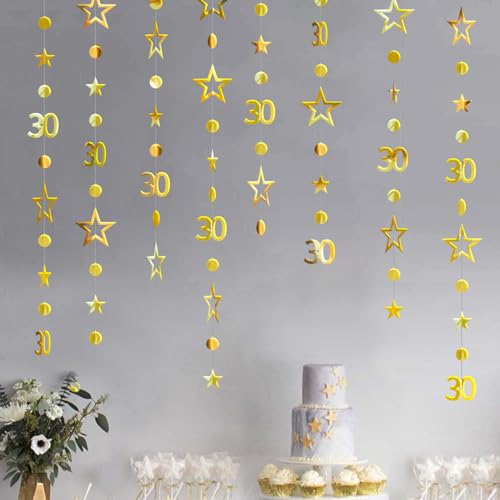 Birthday Decorations Nummer 30,Gold 30th Birthday Decorations,Schillernde Geburtstagsdekoration zum 30,Geburtstag Zahl 30 Kreis Punkte Funkelnder Stern Girlande zum Aufhängen Wimpelkette Banner von SEMINISMAR