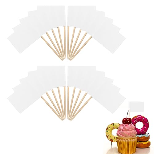 SEMINISMAR Leere Zahnstocher Flaggen,Käse Marker,Cupcake Topper Flaggen,Kennzeichnung für Party Kuchen,Dekorative Zahnstocher,Flaggen Kennzeichnung,Mini Zahnstocher Fähnchen,Leere Käsemarker,Weiß von SEMINISMAR