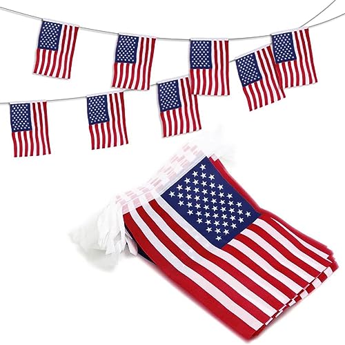 USA Flagge Rechteck Girlande,USA Flagge Girlande,USA Flagge Nationalflagge,Wimpelkette USA Fahnen,American Banner,Flagge USA Girlande,Für Partydekoration,14X21cm,Länge 5 Meter,20 Stück von SEMINISMAR