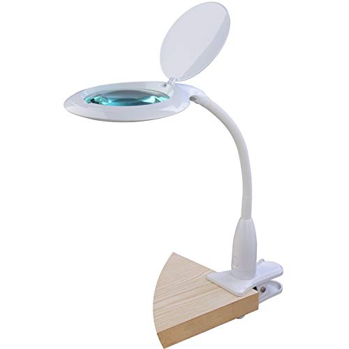 SEMPLIX LED Lupen-Tischleuchte mit Tischklemme, 60 weisse LEDs, weiß, Große Echtglas Lupe (127 mm, 3 Dioptrien), 4-fach Dimmbar von SEMPLIX