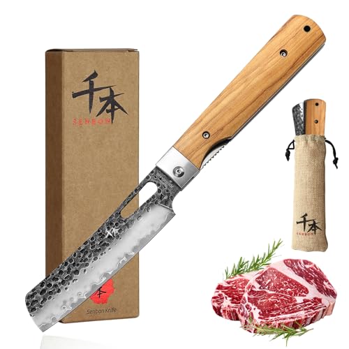 SENBON 440 Geschmiedeter Edelstahl Camping Chef Klinge Sharp Japanische Faltküche Messer Tragbares Reise Obst Messer Olive Griff Kleines Kochmesser von SENBON