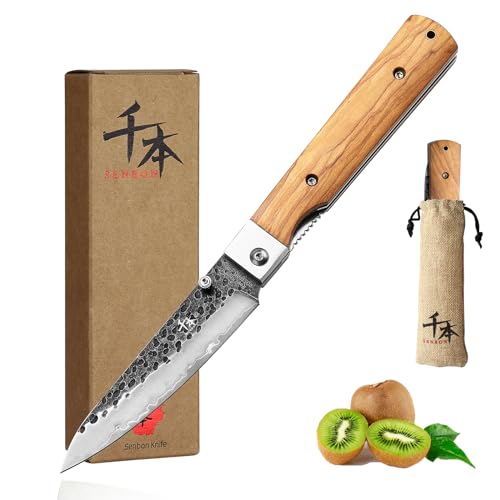 SENBON 440 Geschmiedeter Edelstahl Camping Peeling Blade Scharfe Japanische Faltende Tragbare Reise Universal Messer Olive Griff Kleine Obst Messer von SENBON