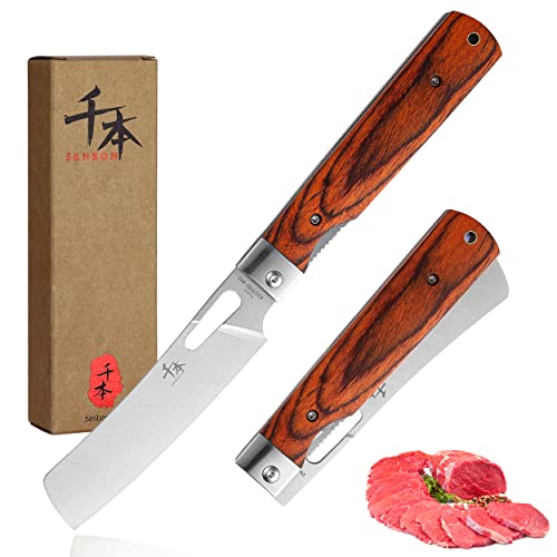 SENBON 440A Camping Kochmesser Edelstahl Ultrascharfes japanisches stil faltbares Küchenmesser Obstmesser tragbar für Reisen im Freien Küchenmesser von SENBON