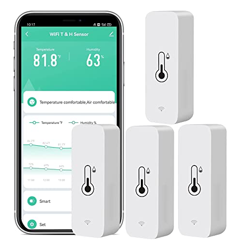 4er-Pack WiFi-Temperatur-Feuchtigkeitssensor: Kabelloser Temperatur-Feuchtigkeitsmonitor mit App-Benachrichtigung, kostenloser Datenspeicherexport, intelligentes Innenthermometer-Hygrometer von SENCKIT