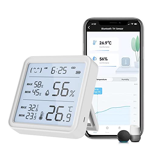 BluetoothThermometer Hygrometer:drahtloser Temperatursensor mit Datenspeicherung und Benachrichtigungsalarm,intelligenter Raumtemperatur und Feuchtemonitor mit LCD Hintergrundbeleuchtung(Bluetooth) von SENCKIT