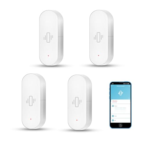 Intelligenter Vibrationssensor: Drahtloser Glasbruchmelder, WiFi-Türsensor mit App-Alarmen, einstellbare Empfindlichkeit, Glasbruch-Sicherheitssensor für Alarmanlage und Heimautomatisierung (4er-Pack) von SENCKIT