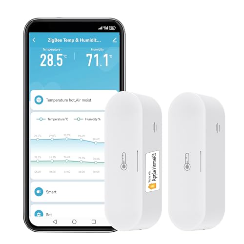 Intelligentes Thermometer-Hygrometer: Zigbee-Temperatur-Feuchtigkeitsmonitor mit App-Warnungen, doppelte Stromversorgung, Datenspeicherexport, Hub erforderlich, unterstützt Homekit, Alexa (2er-Pack) von SENCKIT