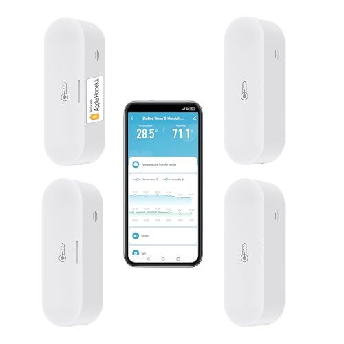 Intelligentes Thermometer-Hygrometer: Zigbee-Temperatur-Feuchtigkeitsmonitor mit App-Warnungen, doppelte Stromversorgung, Datenspeicherexport, Hub erforderlich, unterstützt Homekit, Alexa (4er-Pack) von SENCKIT