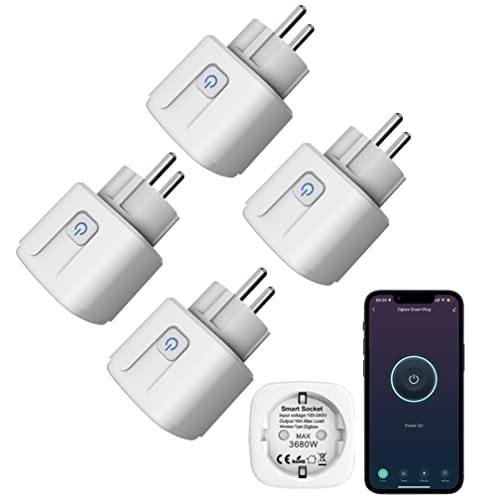 Smart Plug Zigbee Smart Outlet:Smart Socket mit Timer & Countdown-Funktion,Tuya App und Sprachsteuerung,Energiemonitor, ZigBee Hub erforderlich,Smart Switch Funktioniert mit Alexa (Zigbee, 4-pack) von SENCKIT