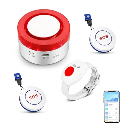 【WiFi Caregiver Pager Call Button】 Wireless Nurse Alert Call Bell Personal Alarm Call Button with App Alerts Emergency Alert Pager for Elderly Patients (2 SOS-Tasten+1 Bracelet +1 Sirene) von SENCKIT