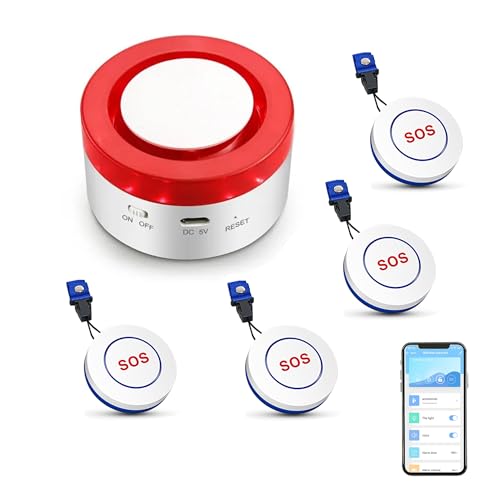 WiFi Caregiver Pager Call Button: Wireless Nurse Alert Call Bell Personal Alarm Call Button with App Alerts, Emergency Alert Pager for Elderly Patients (4 SOS Buttons+1 Siren) von SENCKIT