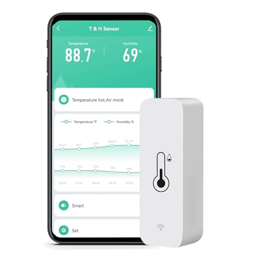SENCKIT WiFi-Feuchtigkeits- und Temperaturmonitor, intelligentes Hygrometer-Thermometer für Fernüberwachung und Alarm, hochpräzises Innenthermometer mit TUYA-App, kompatibel mit Alexa (1 Stück) von SENCKIT