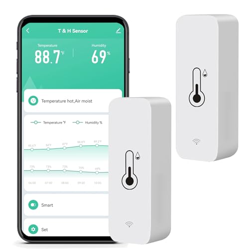 SENCKIT WiFi-Feuchtigkeits- und Temperaturmonitor, intelligentes Hygrometer-Thermometer für Fernüberwachung und Alarm, hochpräzises Innenthermometer mit TUYA-App, kompatibel mit Alexa (2 Stück) von SENCKIT