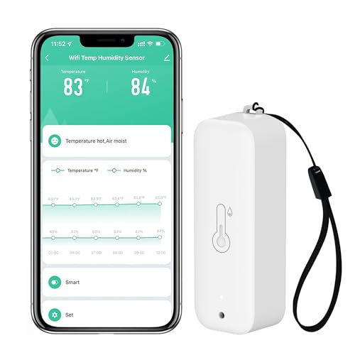 WiFi Hygrometer Thermometer Sensor: Kabelloser intelligenter Temperatur-Feuchtigkeitsmonitor mit App-Benachrichtigung, Datenspeicherexport, Kalibrierungsfunktion, Kompatibel mit Alexa (White-1PCS) von SENCKIT