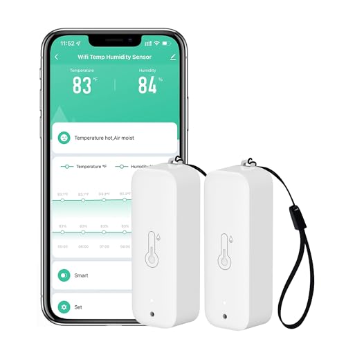 WiFi Hygrometer Thermometer Sensor: Kabelloser intelligenter Temperatur-Feuchtigkeitsmonitor mit App-Benachrichtigung, Datenspeicherexport, Kalibrierungsfunktion, Kompatibel mit Alexa (White-2PCS) von SENCKIT