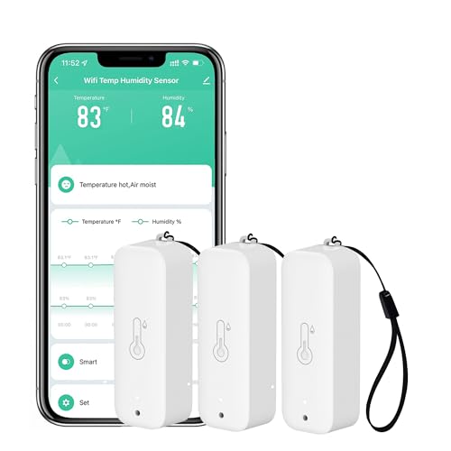 WiFi Hygrometer Thermometer Sensor: Kabelloser intelligenter Temperatur-Feuchtigkeitsmonitor mit App-Benachrichtigung, Datenspeicherexport, Kalibrierungsfunktion, Kompatibel mit Alexa (White-3PCS) von SENCKIT