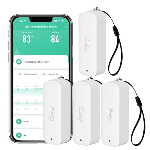 WiFi Hygrometer Thermometer Sensor: Kabelloser intelligenter Temperatur-Feuchtigkeitsmonitor mit App-Benachrichtigung, Datenspeicherexport, Kalibrierungsfunktion, Kompatibel mit Alexa (White-4PCS) von SENCKIT