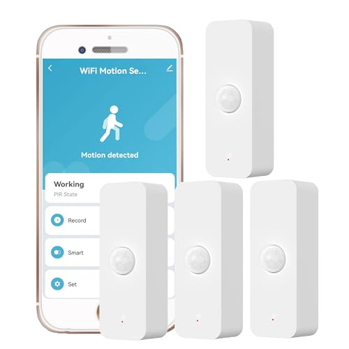 WiFi PIR Bewegungsmelder: Smart Indoor Bewegungsmelder mit App-Benachrichtigungen & Aufzeichnungen, Batterie enthalten, Infrarot-Bewegungsmelder für Fernmonitor und Hausautomation (4er-Pack) von SENCKIT