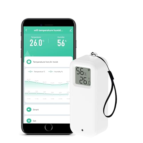WiFi-Thermometer-Hygrometer: Intelligenter Temperatur-Feuchtigkeitssensor mit Benachrichtigungsalarm, Datenspeicherung und -export, kalibrierbarer Temperaturmonitor, kompatibel mit Alexa (1Pack) von SENCKIT