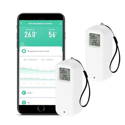 WiFi-Thermometer-Hygrometer: Intelligenter Temperatur-Feuchtigkeitssensor mit Benachrichtigungsalarm, Datenspeicherung und -export, kalibrierbarer Temperaturmonitor, kompatibel mit Alexa (2PCS) von SENCKIT