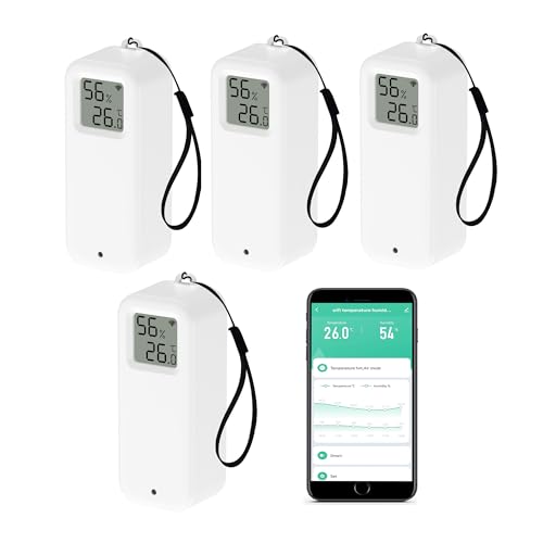 WiFi-Thermometer-Hygrometer: Intelligenter Temperatur-Feuchtigkeitssensor mit Benachrichtigungsalarm, Datenspeicherung und -export, kalibrierbarer Temperaturmonitor, kompatibel mit Alexa (4PCS) von SENCKIT