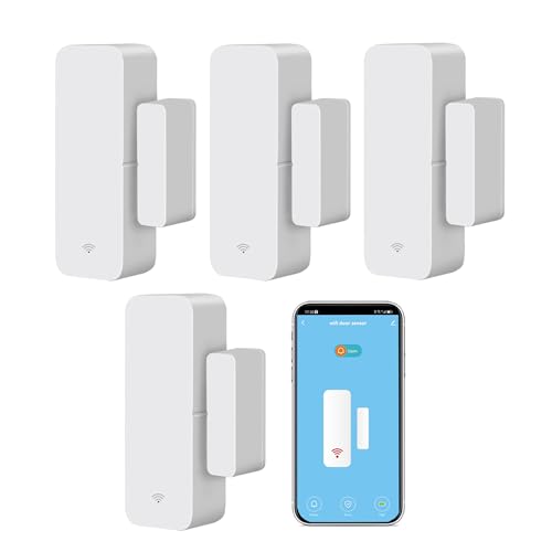 WiFi Türsensor Fenster Detektor: Smart Window Contact Sensor, Wireless Magnetic Door Open Detector with Free Notification Alerts, Compatible with Alexa Google Assistant (4-Pack) von SENCKIT