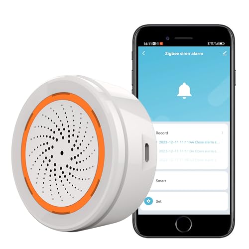 【Zigbee Smart Sirene Alarm】 Drahtloser Alarm für Haussicherheit & Hausautomation, App-Steuerung, Stroboskop-Blitzalarm-Sirene 100dB Sounder, Tuya Zigbee Hub erforderlich, kompatibel mit Alexa Google von SENCKIT