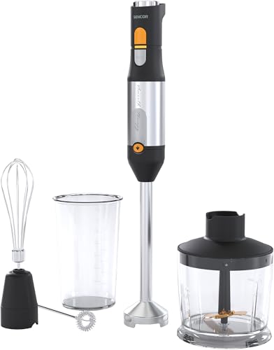 Sencor Stabmixer Ultra-Power 5-in-1, 1200W, mit Schneebesen, Zerkleinerer & Milchaufschäumer, Quad Blades Edelstahlklingen, Kontinuierliche Geschwindigkeitskontrolle, Ergonomisches Design - Schwarz von SENCOR