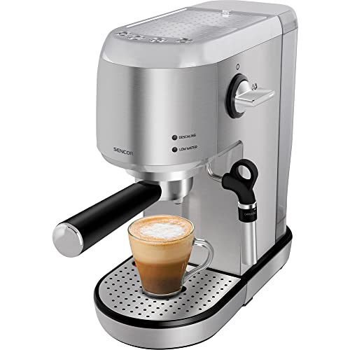 SENCOR Espressomaschine, Cappuccino und Latte, Kaffeebohnen, italienische Pumpe 20 bar und Milchaufschäumer – Espresso-Bohnenmaschine, Thermoblock, mit patentierter Dampfdüse, Barista Express von SENCOR