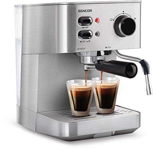 SENCOR SES 4010SS Espressomaschine (1050 Watt, Espresso / Cappuccino-Kaffeemaschine, 15 bar Druckpumpe, Heizkessel, Edelstahlgehäuse) silber von SENCOR