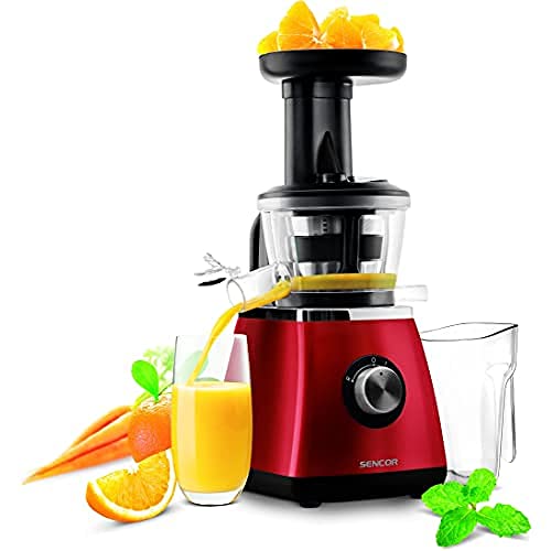 SENCOR SSJ 4042RD Langsam Drehender Entsafter für Frucht/Gemüsesaft (400 Watt, Slow Juicer, Schneckenpresse, Saftbehälter mit einem Fassungsvermögen von 0,8 L) rot von SENCOR