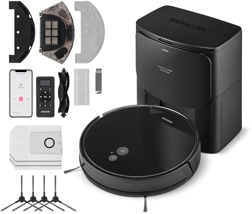 SENCOR Saugroboter mit Wischfunktion, Stark, Automatisches Entleeren, EasyClean+ Ultraflach - Hohe Leistung, Verlängerte Laufzeit, Für Alle Bodenarten, roboterstaubsauger Multifunktional 6485BK von SENCOR