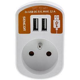 Sencor 50002190 SPC 70 WH Steckdose + 2X, 16 A/250 V – 50MHz 3680 W, USB-Ausgang: DC 5V: max.: 2,1 A, Weiss von SENCOR