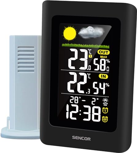 Sencor Funk-Wetterstation, Digital, mit Außensensor, 24h-Vorhersage, Innen-/Außenthermometer, Hygrometer, Barometer, Uhrzeitanzeige, Wecker, Farb-LCD-Display - [SWS 4270] von SENCOR