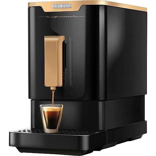 Sencor Machine Expresso GOLD Edition 19 Bars Kompakt - Auto Cleaning - Kaffeemühle mit Bohnen - Automatische Espressomaschine - Barista Express-Mühle, Thermoblock und Patentiertes Brausystem von SENCOR