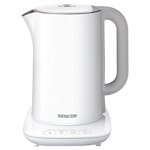 Sencor SWK 1591WH Glas-Wasserkocher 1,5 Liter Kapazität 2150 Watt Leistung Edelstahl Innenleuchte LED 100% BPA-frei Temperaturregelung (40°C bis 100°C) von SENCOR