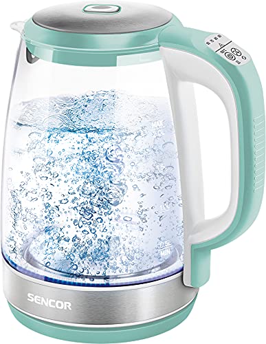 Sencor SWK 2191GR Glaswasserkocher 2,0 Liter Fassungsvermögen 2200 Watt Leistung Edelstahl Innenlicht 100% BPA frei Temperaturregelung (50°C bis 100°C) von SENCOR