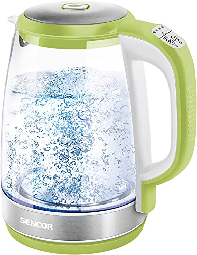 Sencor SWK 2197GG Glaswasserkocher 2,0 Liter Fassungsvermögen 2200 Watt Leistung Edelstahl Innenlicht 100% BPA frei Temperaturregelung (50°C bis 100°C) von SENCOR