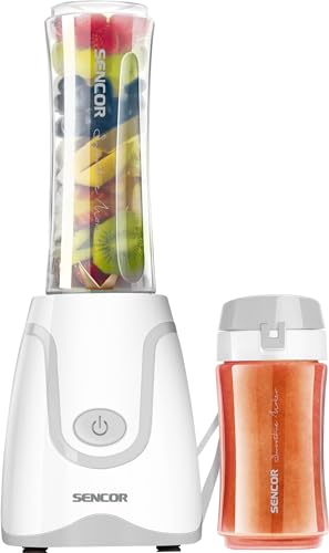 Sencor Ultra-leistungsstarker Smoothie Maker 500W, 2 Tritan-Flaschen 0,6L & 0,3L BPA-frei, Titan Anti-Oxidations-Klingen - Der leistungsstärkste Mini Blender, Ideal für Smoothies, Suppen & mehr - Weiß von SENCOR