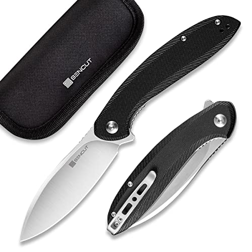 SENCUT San Angelo Taschen-Klappmesser für EDC, Schwarzer G10-Griff, Satin-Finish mit 9Cr18MoV-Klinge, Kleines Liner-Lock-Messer mit Clip, Leichtes, faltbares Schwarzes G10 S21003-1 von SENCUT