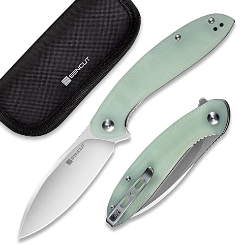 SENCUT San Angelo Taschen-Klappmesser für EDC, natürlicher G10-Griff, satiniert, mit 9Cr18MoV-Klinge, kleines Liner-Lock-Messer mit Clip, leichtes, faltbares natürliches G10 S21003-2 von SENCUT