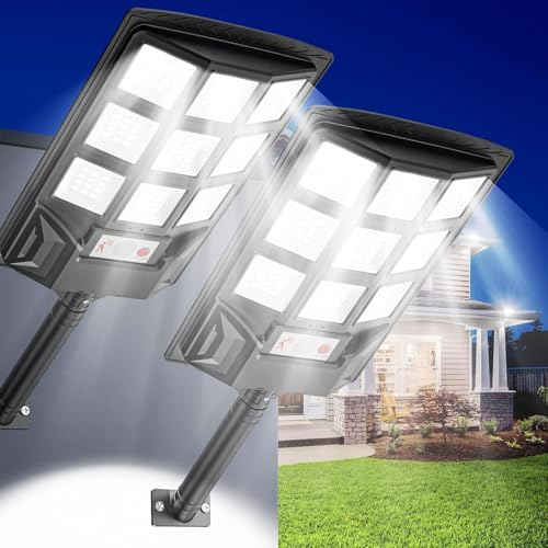 SENDALE Solarlampen für außen 2 Stück,Solarstrahler für außen mit Fernbedienung,6500K Solar Straßenlaterne Dämmerung bis zum Morgengrauen IP66 Solar Wegeleuchte im Freien für Gärten Garage von SENDALE