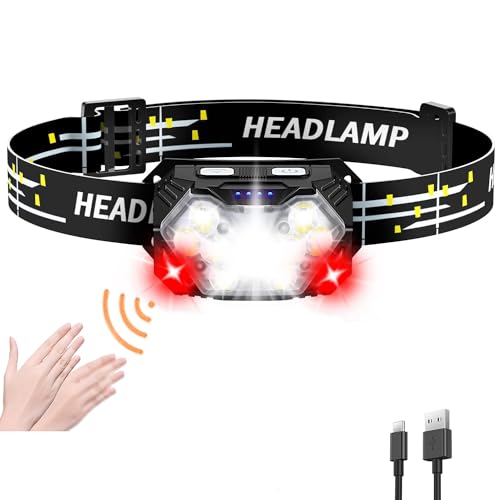 SENDALE Stirnlampe LED Wiederaufladbare,5000 Lumen 9 LED Kopflampe Batteriebetrieben USB C aufladbar mit Rotlicht und Bewegungssensor,7 Lichtmodi,IPX6 Wasserdichte für Nachtreiten,Camping,Wartung (1) von SENDALE