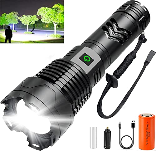 SENDALE XHP160.2 LED Taschenlampe 120000 Lumens Extrem Hell USB wiederaufladbare taktische Taschenlampen mit 5 Modi, Zoomable, Batterie enthalten, IP67 wasserdicht Energieklasse A+++ von SENDALE