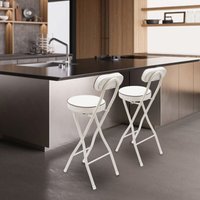 2 weiße Barhocker, klappbare und tragbare Hocker, klappbare Barhocker mit Polster, Höhe 25,6 Zoll. von SENDERPICK